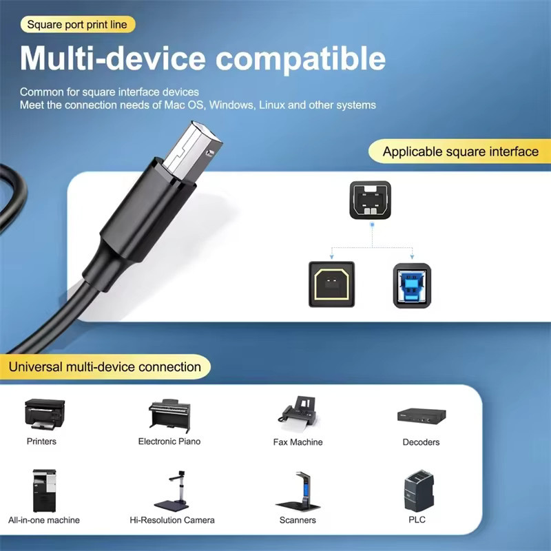 OUIO USB-A auf USB-B 2.0 Druckerkabel in Schwarz für Drucker und Scanner - Bild 2