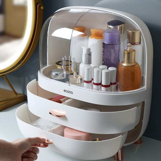 Staubdichte und wasserdichte Kosmetische Aufbewahrungsbox in Weiß für Make-up und Hautpflege mit Schubladen - Bild 1