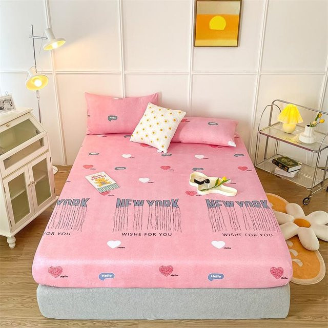 Bonenjoy Bettwäsche-Set mit Spannbettlaken und Kissenbezügen in Floral-Design, wasserdicht, Polyester, Grün und Pink, B/T/H: 150 x 200 x 20 cm - Bild 1