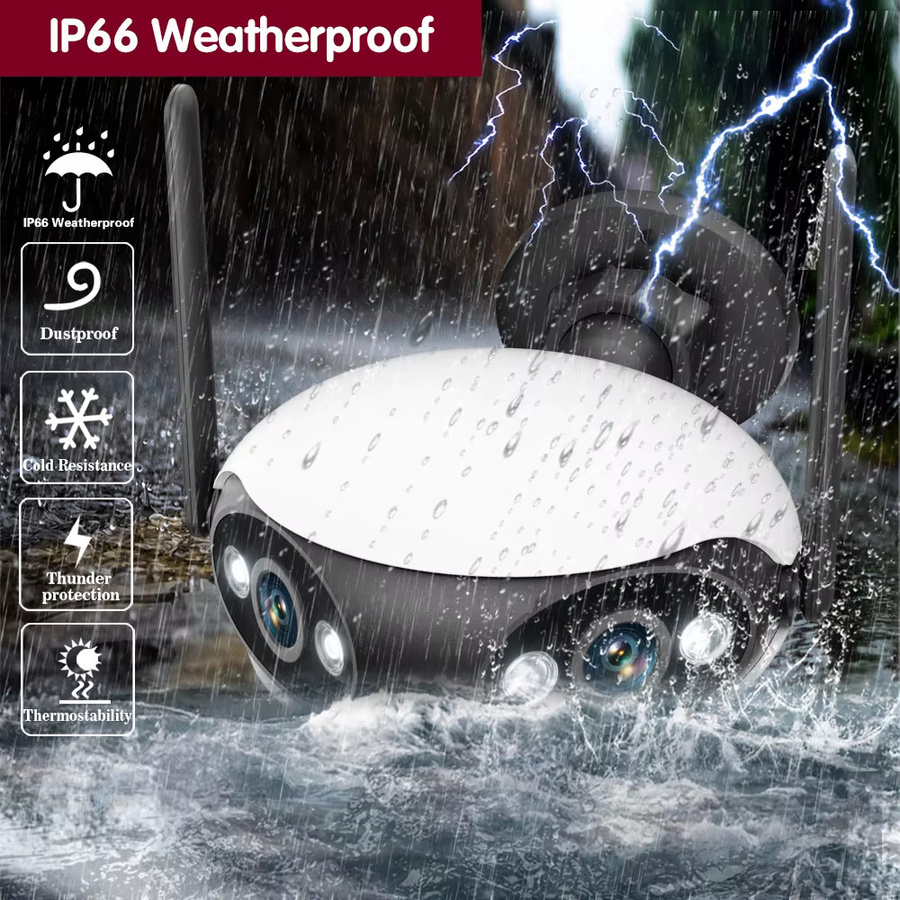 HCVAHDN 4K 8MP Dual-Objektiv WLAN IP-Kamera für Außenbereich, 180 Grad Panorama-Sicherheitsüberwachungskamera, kabellose CCTV-IP-Kamera in Weiß - Bild 6