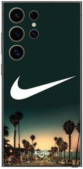 Samsung Galaxy S25 Ultra Schutzhülle mit Nike-Logo und Kalifornischen Palmen bei Nacht in Schwarz - Bild 1