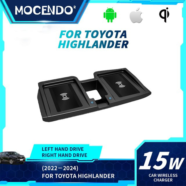 MOCENDO Drahtloses Schnelllade-Pad für Toyota Highlander Harrier 2022-2024 LHD, 15W Telefonhalterung, Schwarz - Bild 1