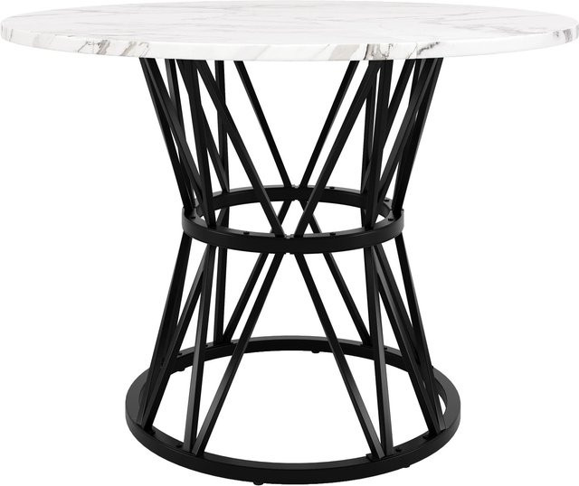 Merax Esstisch in Schwarz und Weiß mit Marmoroptik, runder Tisch aus MDF und Metall für 4 Personen, B/T/H: 100 x 100 x 76 cm - Bild 1