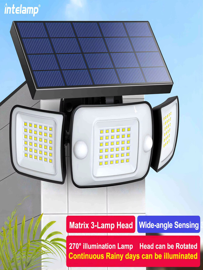 Intelamp Solar-LED-Außenleuchte mit 108 SMD-LEDs, Bewegungssensor und Flutlichtfunktion, wasserdicht, Schwarz - Bild 5