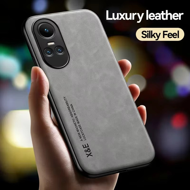 Luxus Magnetische Leder Schutzhülle für Oppo Reno 10 5G in Grau - Bild 3