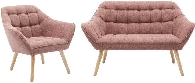 Vente-unique Couchgarnitur Caserta in Rosa mit 2-Sitzer Sofa und Sessel aus meliertem Stoff, Breite: 127 cm, Tiefe: 82 cm - Bild 1