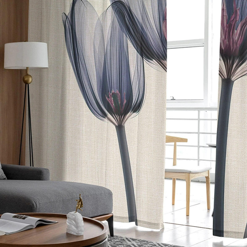 Transparentes Tulpen-Voile-Vorhang von A Family Of Home Textiles in Blau mit floralem Design, B: 135 cm, H: 114 cm - Bild 4