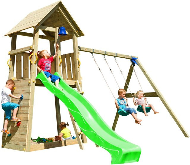 Spielturmking Spielturm BELVEDERE mit Rutsche, Doppelschaukel, Grün, Holz - Bild 1
