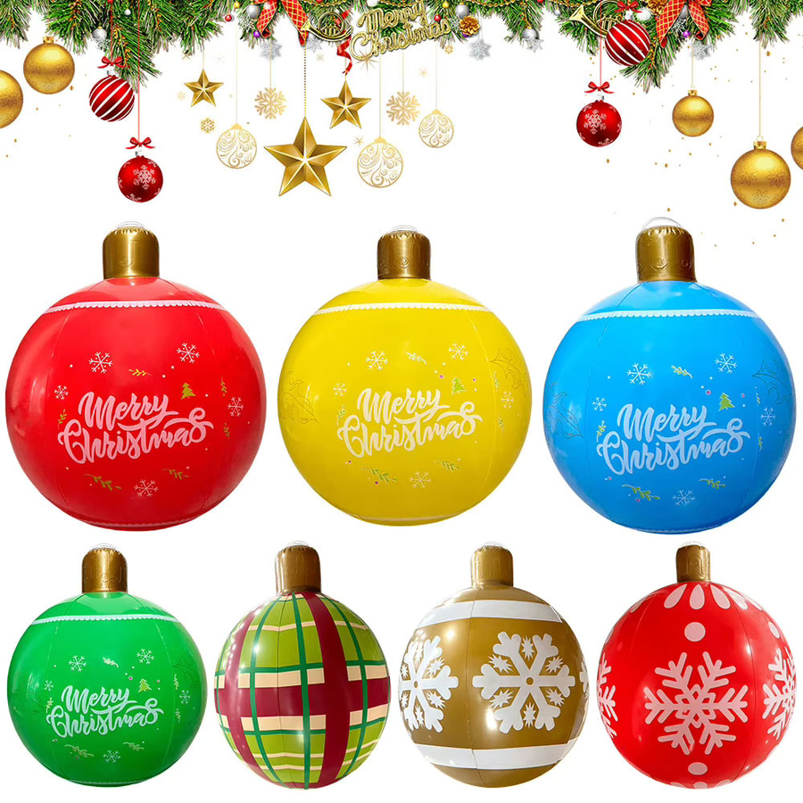 Aufblasbare Weihnachtskugel von APWIKOGER in Rot, 24 Zoll Durchmesser, dekorative PVC-Weihnachtskugel mit Schneeflocken-Design für Außenbereich, Garten und Veranda - Bild 1