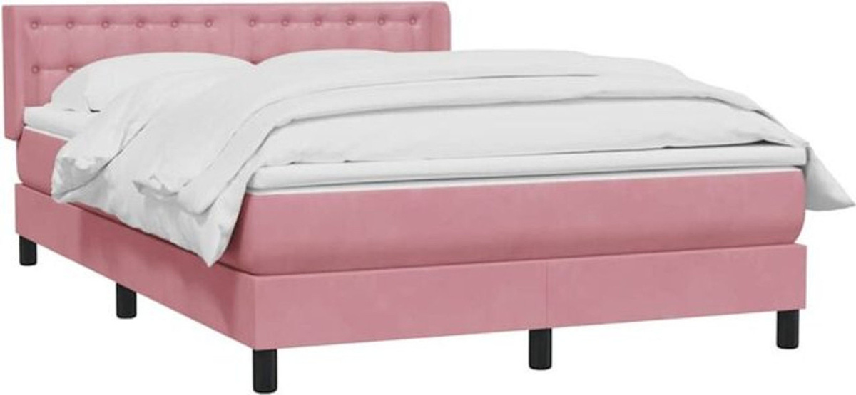 vidaxl Boxspringbett mit Matratze in Rosa und Weiß aus Samt, B/T/H: 160 x 210 cm - Bild 1