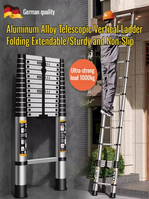 Multifunktionale Teleskopleiter aus Aluminiumlegierung in Silber, tragbare Klappleiter für Haushalt und professionelle Anwendungen - Bild 1