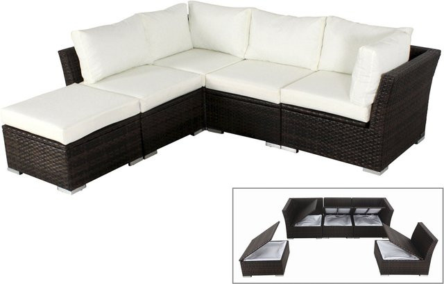 OUTFLEXX Gartenlounge aus Polyrattan für 5 Personen in Braun Marmoriert mit wetterfesten Kissen und Kissenbox - Bild 1