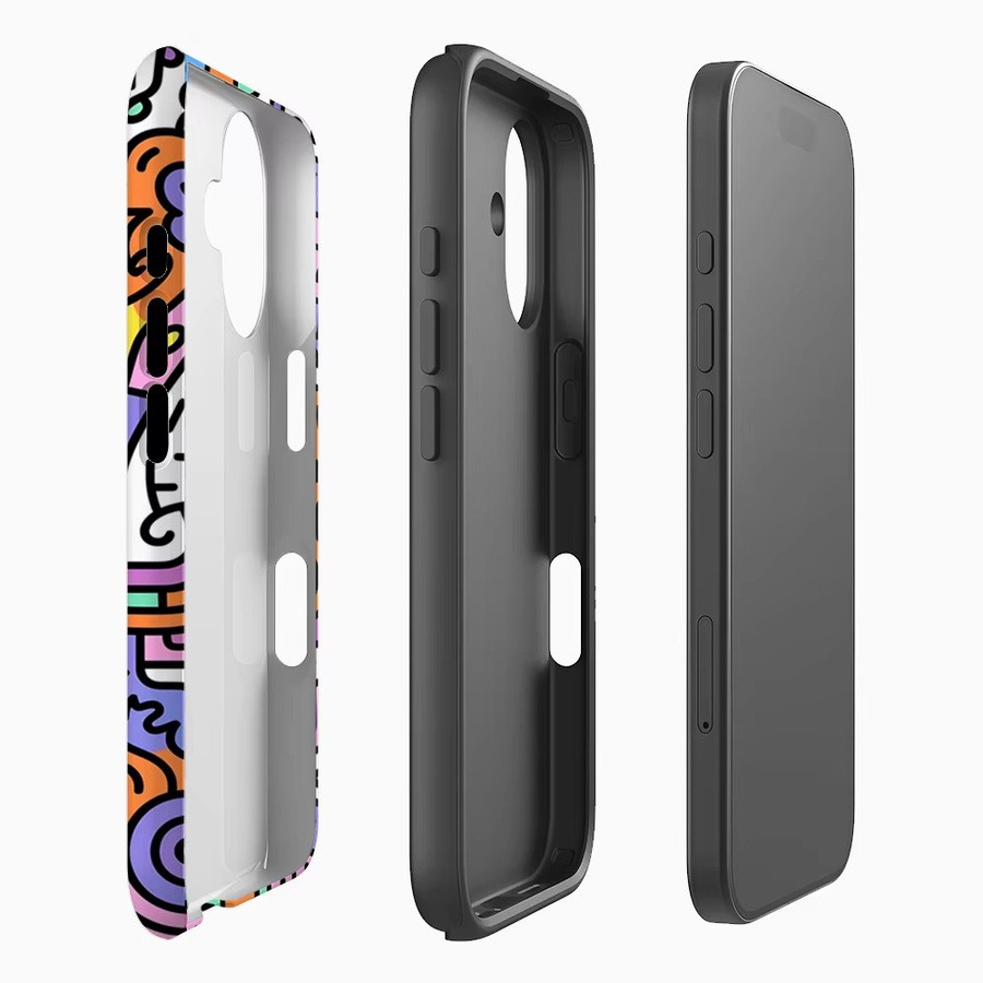 Handyhülle mit buntem abstraktem Doodle-Muster für iPhone 17 16 15 14 13 Pro Max Plus mit doppelschichtiger Rückseite, Mehrfarbig - Bild 2