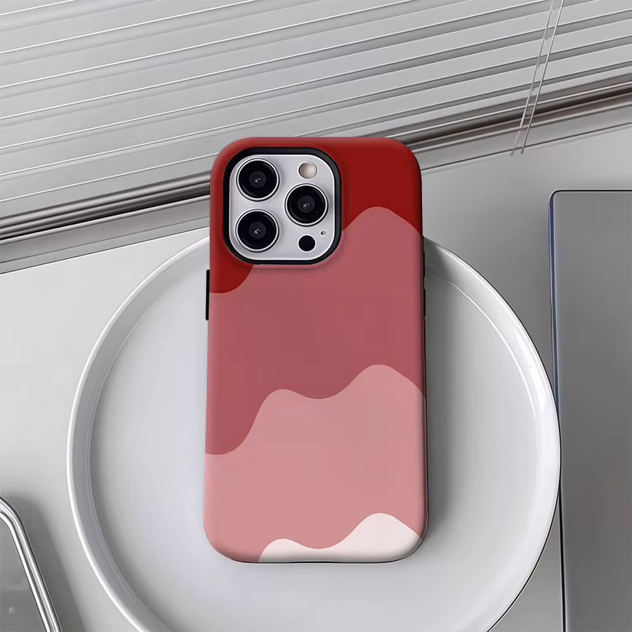 Apple iPhone Handyhülle mit rotem Farbverlaufswellen-Design und doppelschichtiger Rückseite - Bild 3