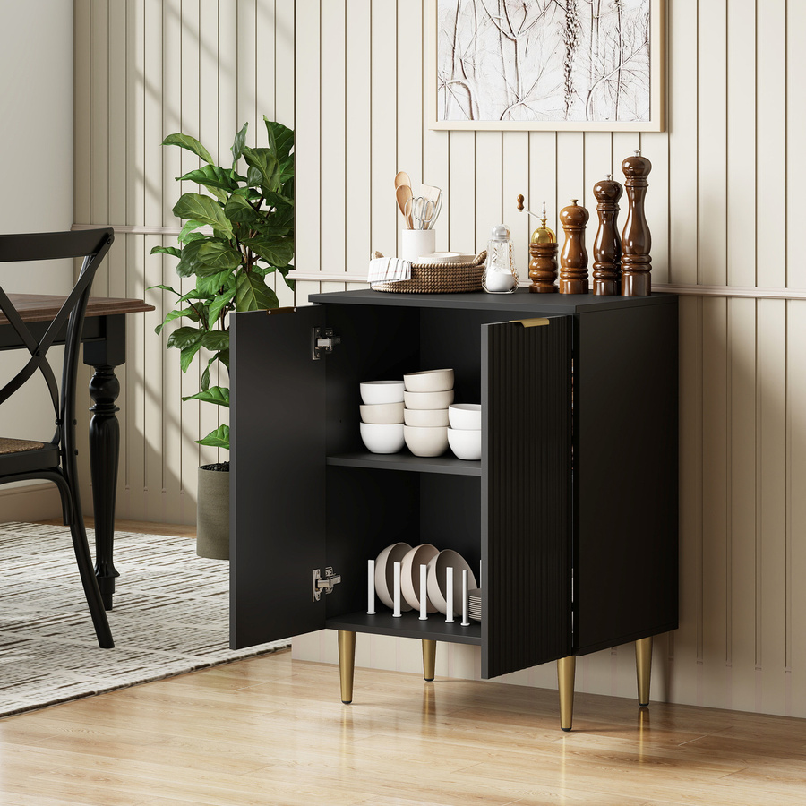 HOMCOM Küchenanrichte Buffet-Schrank mit 2 Türen und Metallbeinen, Schwarz, B/T/H: 60 x 40 x 80 cm - Bild 2