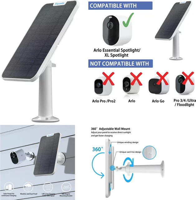 Arlo 4W Solarpanel in Schwarz zum Aufladen für Arlo Essential Spotlight und XL Spotlight mit 4 Meter langem Stromkabel - Bild 1
