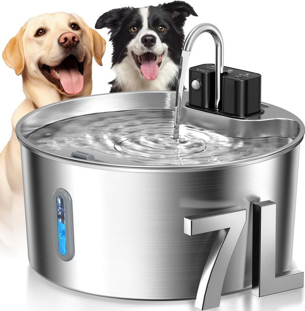 Weomg Edelstahl Katzenbrunnen mit Sensor und kabelloser Aufladung, 7 l, Silber - Bild 1