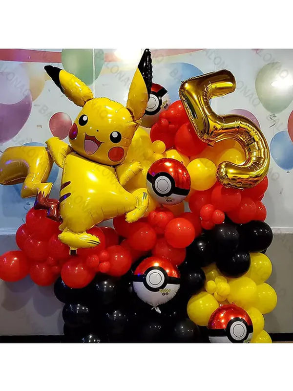 Potdemiel Pokemon Partydekoration Set mit 78 Stück bunte Cartoon-Ballons und Figuren wie Pikachu, Charizard und Schiggy für Kinder - Bild 3