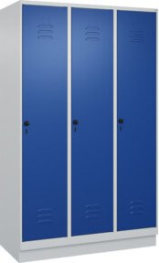 C+P Spind Classic PLUS Garderobenschrank mit 3 Abteilen und Sockel, Stahlkonstruktion mit Sicherheits-Drehriegel und 4 Garderobenhaken, B/T/H: 120 x 50 x 195 cm - Bild 1