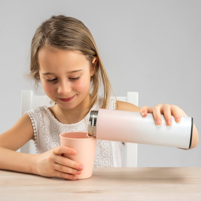 Reer Edelstahl-Isolierflasche in Pink und Weiß mit 450 ml Füllmenge, auslaufsicher und wärmehaltend - Bild 1