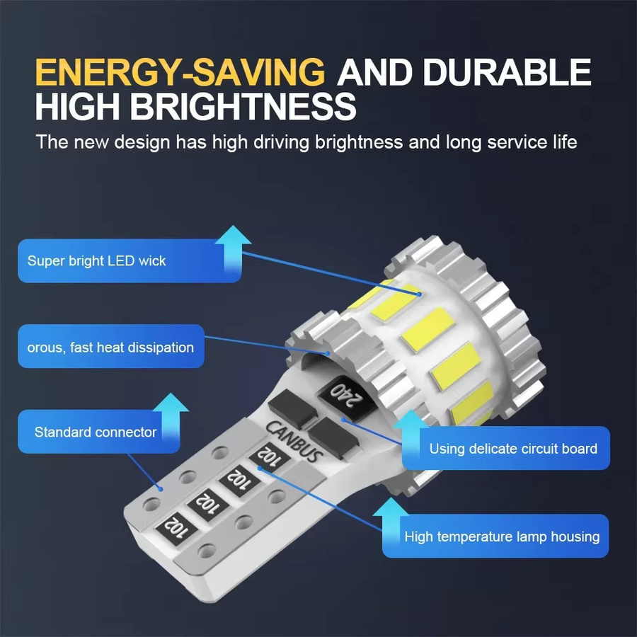 Roadsun T10 W5W 168 194 Canbus-LED-Lampen in Silber, 3400 Lumen, 6000 K Cool White, blinkende Kennzeichenbeleuchtung und Parklampe - Bild 4