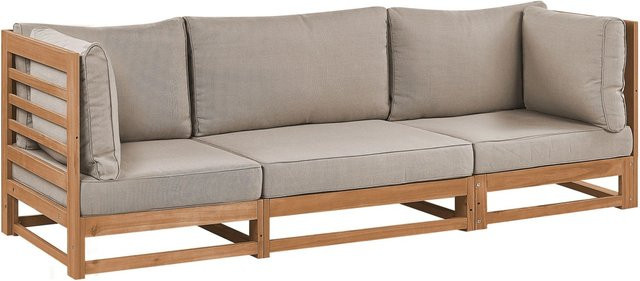 Beliani Gartensofa aus Akazienholz in Grau und Beige mit Polsterung und Kissen, B/T/H: 235 x 75 x 72 cm - Bild 1