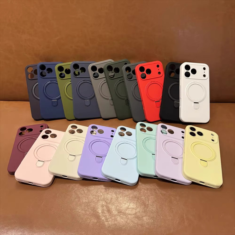 Stoßfeste Silikon-Handyhülle mit integriertem Ständer und magnetischer kabelloser Aufladung für Apple iPhone 17 Air, 16, 15 Pro Max und 15 Plus, Farbe: Schwarz - Bild 3