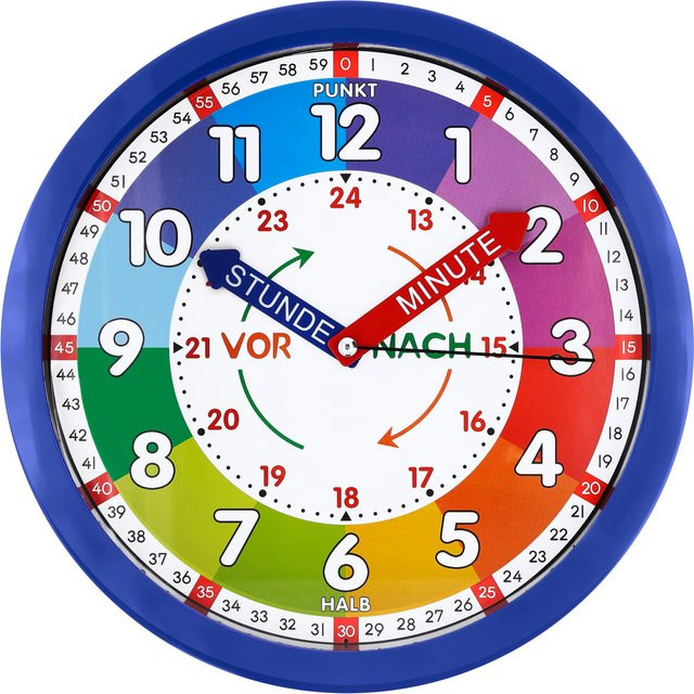 LUPILU Lern-Wanduhr analog in Blau für Kinder mit Quarzwerk und Glasfront - Bild 1