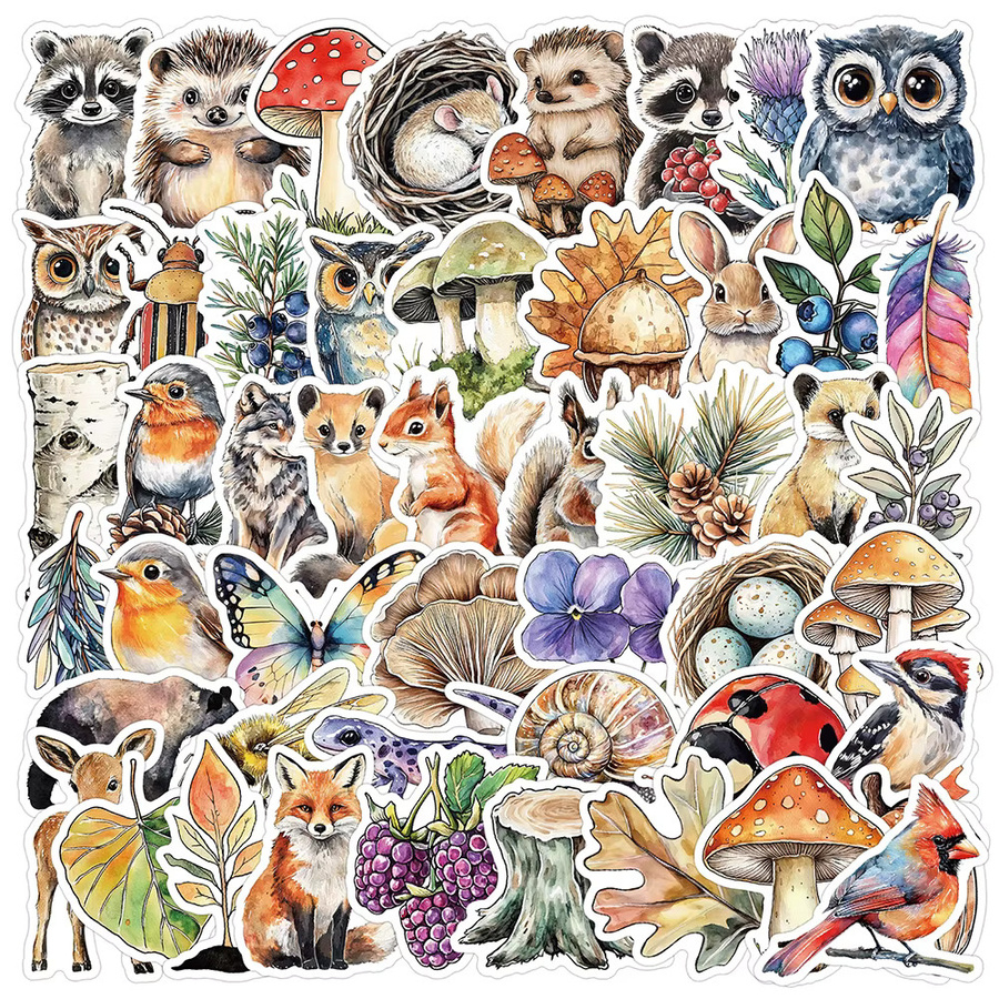 Charile Aquarell Wald Tiere Cartoon Aufkleber, DIY Aufkleber - Bild 2