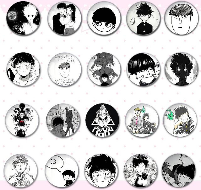 Kayou Anstecknadel, Anime M-Mob Psycho 100, schwarz-weiß, Blech - Bild 1
