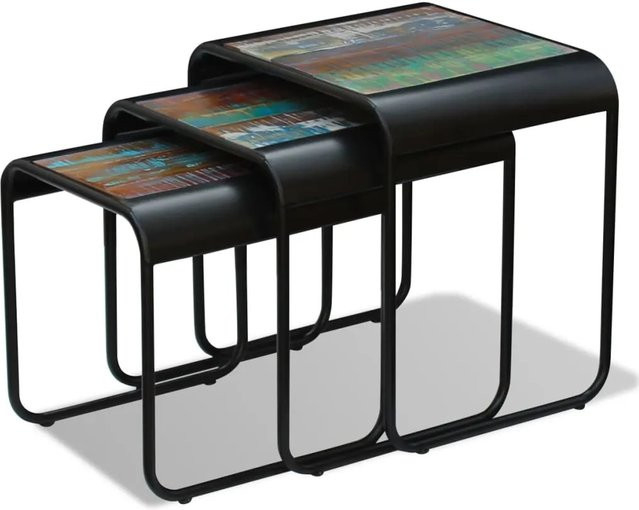 vidaXL 3-tlg. Satztisch-Set Modell 1 aus Altholz in Retro-Optik mit Akazien-, Mango- und Teakholz - Bild 1