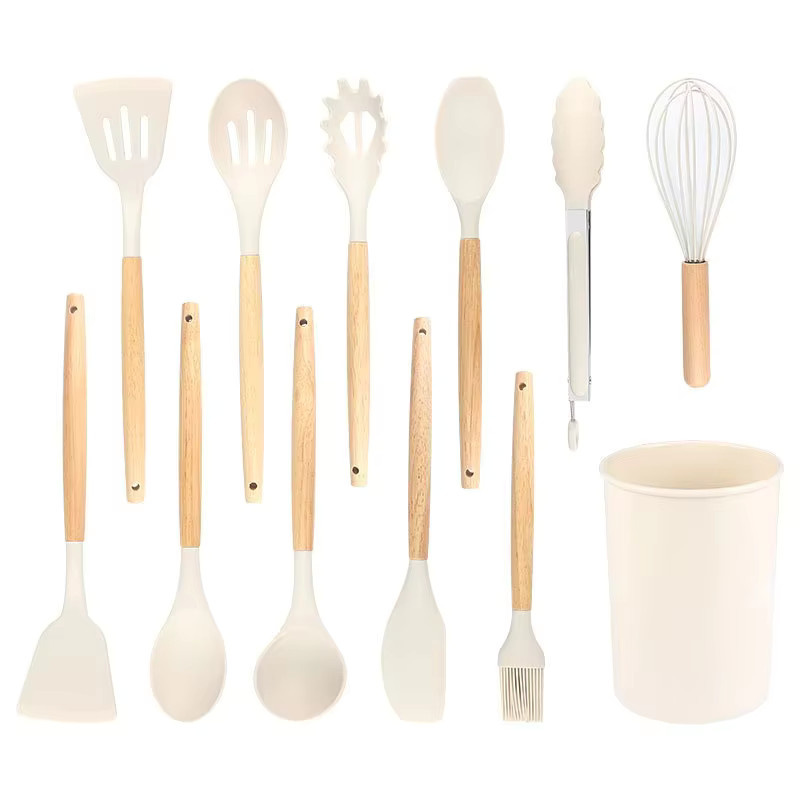 12-teiliges Silikon-Küchenutensilien-Set in Weiß, hitzebeständiges Kochset mit Spatel und Suppenlöffel zum Backen und Braten - Bild 3