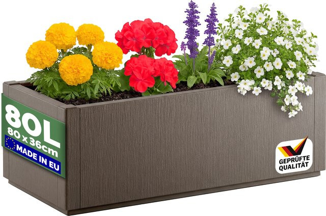 Blumentopf Ethica von CASARIA in Braun mit Struktur-Optik und geometrischem Design aus Kunststoff, Höhe: 80 cm, Breite: 36 cm, Tiefe: 36 cm - Bild 1