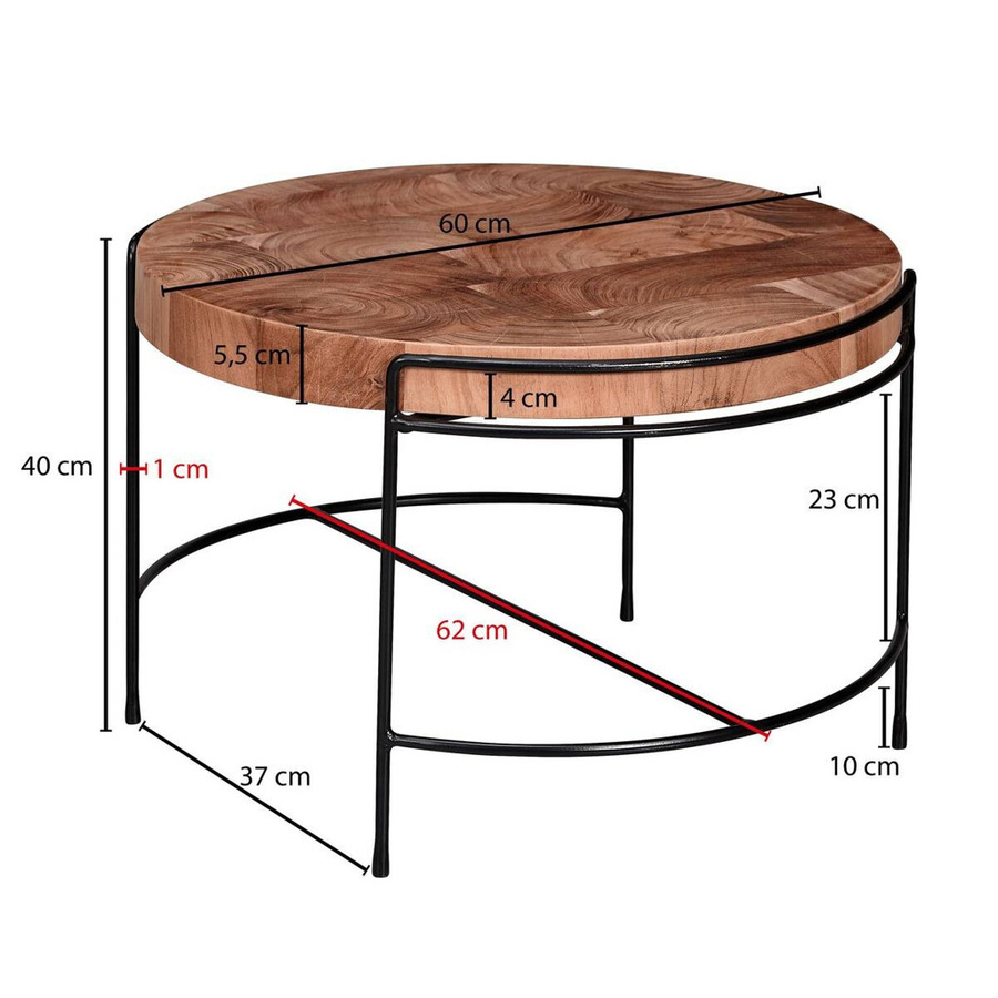 Couchtisch Wohnling aus Akazien-Massivholz und Edelstahl in Braun, B/T/H: 62 x 62 x 40 cm - Bild 2