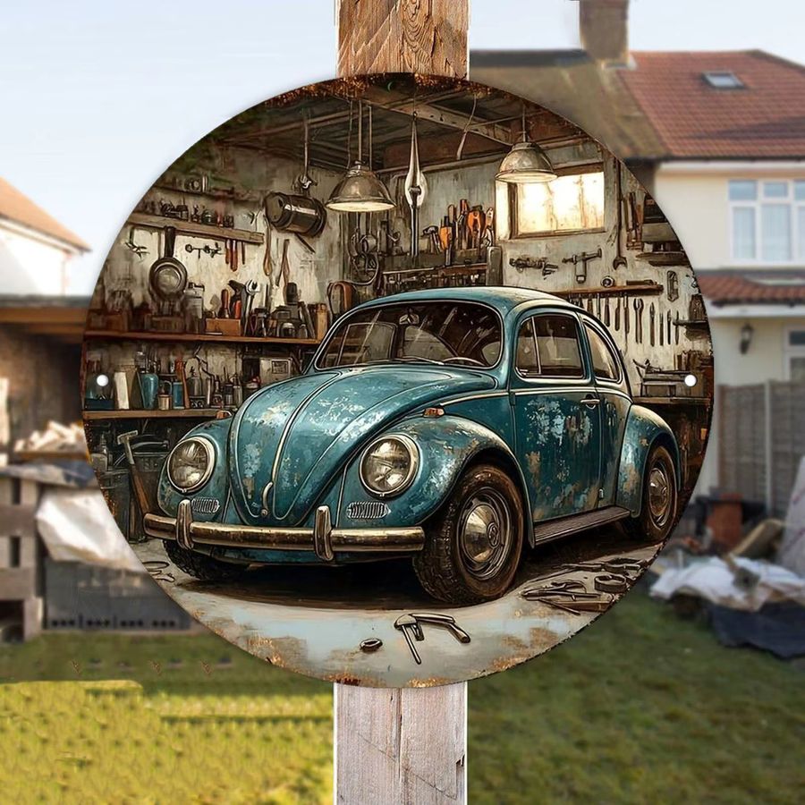 Rundes Metallschild Potdemiel Blue Beetle Vintage Aluminium Kunstschild Durchmesser: 20 cm - Bild 5