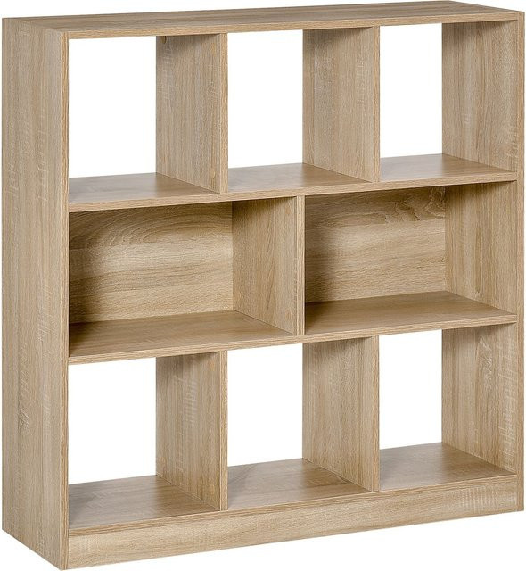 HOMCOM Bücherregal aus Spanplatte und MDF-Holz in Natur Braun, 3-stöckiges Standregal für Wohnzimmer, Arbeitszimmer oder Spielzimmer - Bild 1