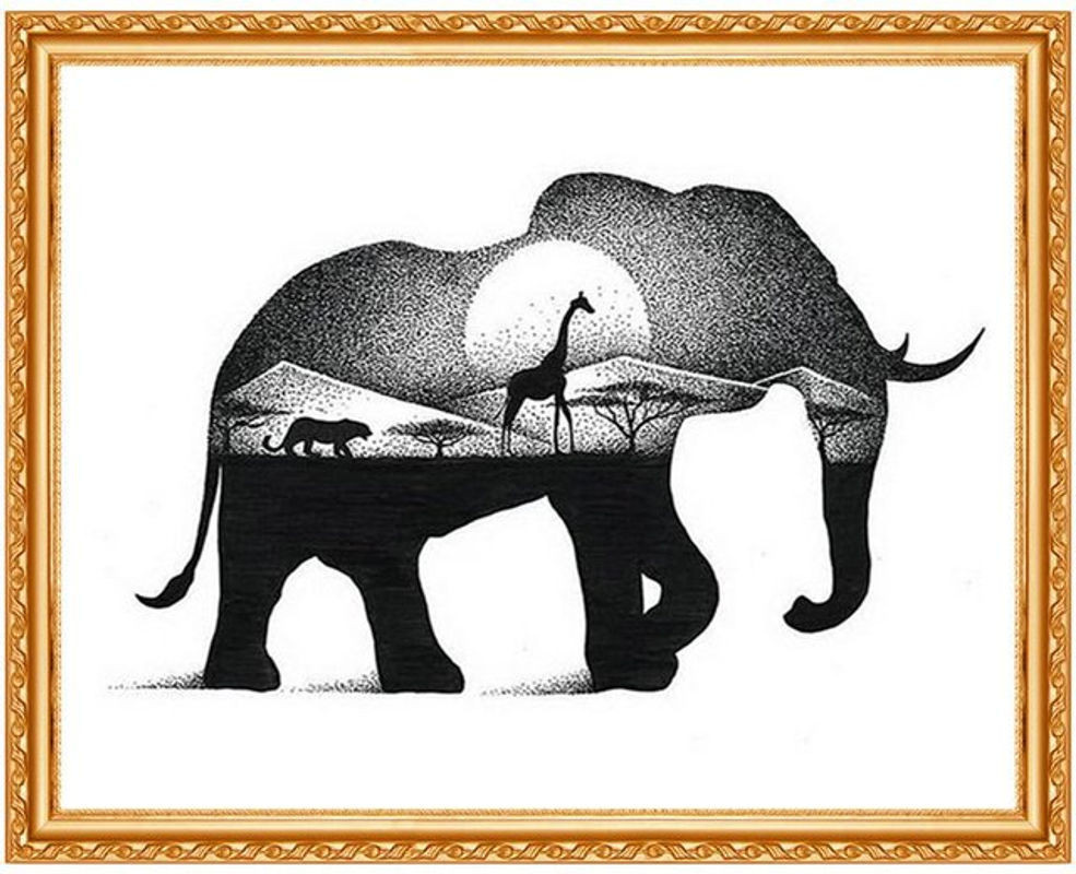 FIYO Diamond Painting Elefant Wanddeko Schwarz B: 30 cm, H: 20 cm - Bild 1