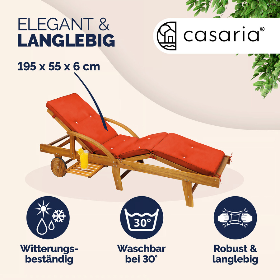 Wasserabweisende Sunlounger Auflage DETEX in Orange, B/T/H: 195 x 55 x 5 cm - Bild 2