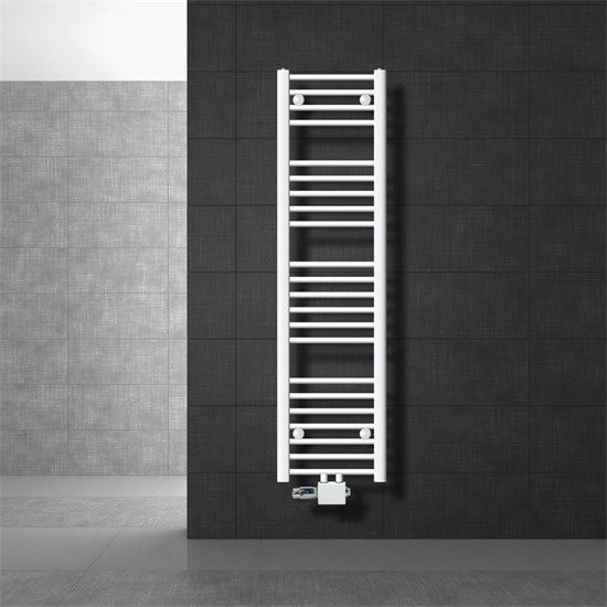 LuxeBath Badheizkörper aus Stahl in Weiß mit Mittelanschluss und Universale Anschlussgarnitur, Höhe: 140 cm, Breite: 30 cm - Bild 1