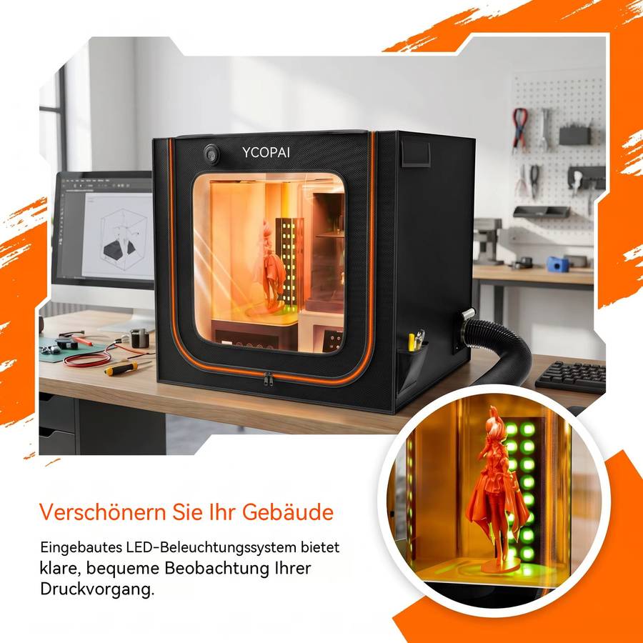 YOOPAI 3D-Harzdrucker-Gehäuse in Schwarz, wasserdicht und feuerfest mit konstanter Temperatur, H x B x T: 73 x 80 x 55 cm - Bild 2