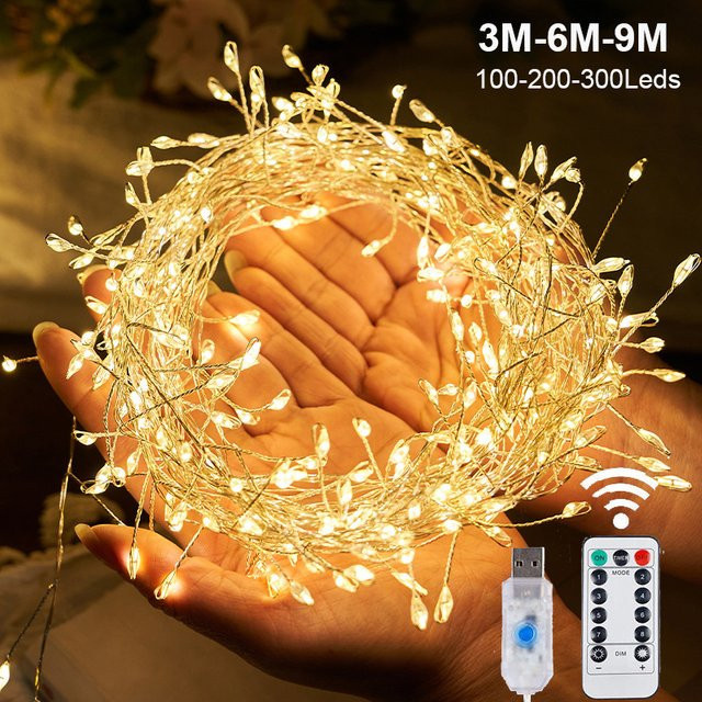 IEEYEEY LED Feuerwerkskörper Lichterkette mit Fernbedienung und USB-Anschluss in Warmweiß für Hochzeit, Party und Weihnachtsdekoration - Bild 1