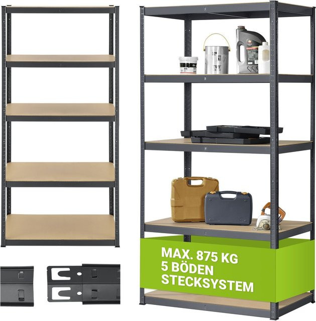 Juskys Lagerregal Basic Schwerlastregal aus verzinktem Metall in Grau, 5 Böden, B/T/H: 200 x 100 x 60 cm - Bild 1