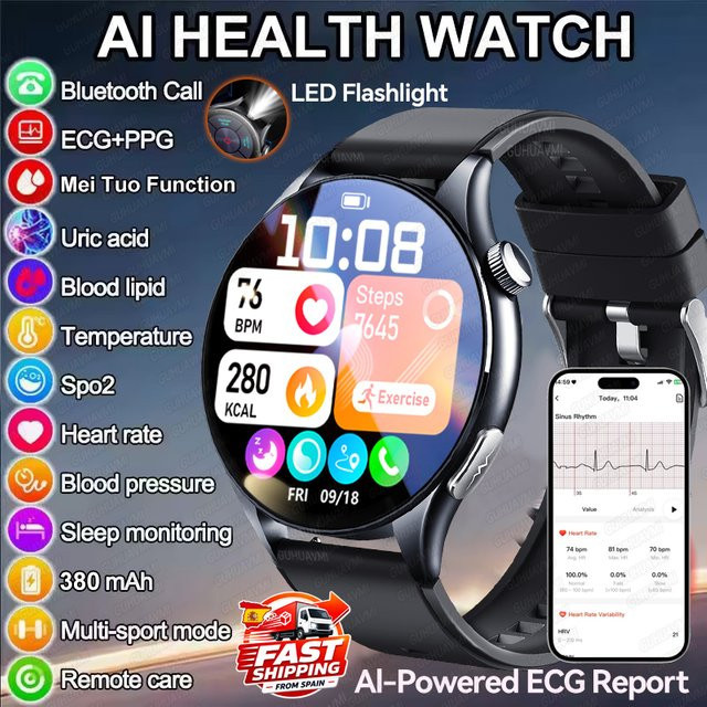 GUHUAVMI Smartwatch mit 1,56 Zoll AMOLED-Display, NFC, EKG, PPG, Blutsauerstoff- und Körperanalyse, Schwarz, kompatibel mit Android und iOS - Bild 1