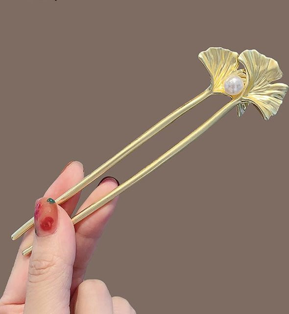 Haarstäbchen Ginkgo Blatt, U-Form, Perlen, Damen - Bild 1