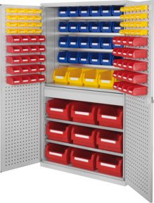 Kappes Grossraumschrank Mod. 30 Loch-/ Schlitzplatten in Grau mit Scharniertüren, Schubladen und Regalböden aus Stahlblech, H x B x T: 195 x 113 x 59 cm - Bild 1