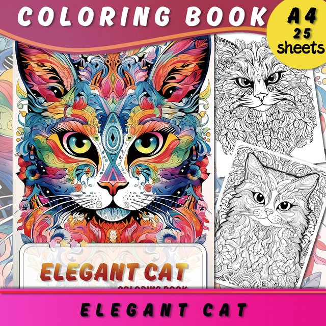 Miau-Malbuch für Teenager mit 25 verschiedenen Mustern in A4 und farbigem Design - Bild 1