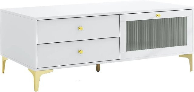 Costway TV-Schrank modern in Weiß mit 2 Schubladen und Medienfächern, B/T/H: 120 x 30 x 46 cm - Bild 1