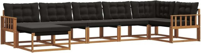 vidaXL Outdoor-Sofagarnitur 21-tlg. in L-Form aus Akazienholz mit Textilene und Kissen, Schwarz/Natur - Bild 1