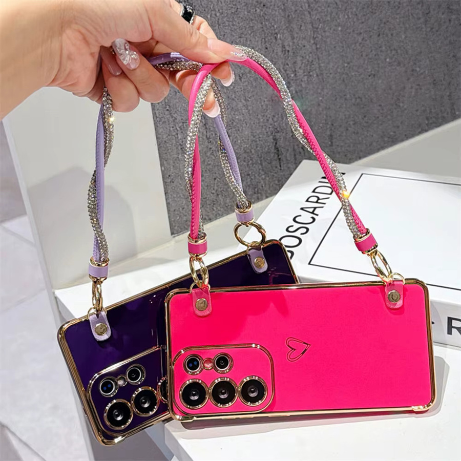 Luxuriöse Lanyard-Handyhülle mit Herzdesign für Samsung Android Smartphones in Pink oder Braun - Bild 2