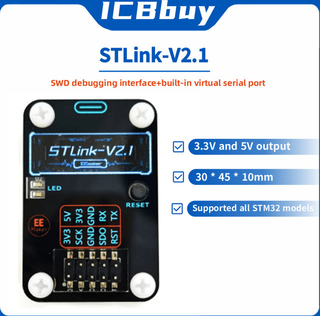 QSZNTEC ST-Link V5.0 Simulator Debugging Programmiergerät mit serieller Schnittstelle in Schwarz - Bild 1